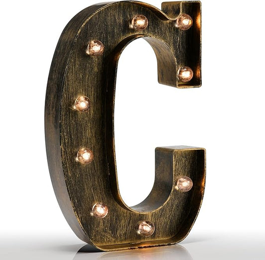 Pooqla Vintage Light Up Marquee Letters with Lights – Illuminated Industrial Style Lighted Alphabet Letter Signs - Coffee Bar Apartment Bedroom Wall Home Initials Decor A-Z