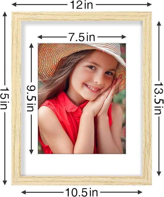 Vittanly 11x14 Picture Frames Set of 9, Shatter Resistant Plexiglass, Display 8x10 Pictures with Mat or 11x14 without Mat, Photo Frames for Wall or Tabletop, Engineered Wood, OAK