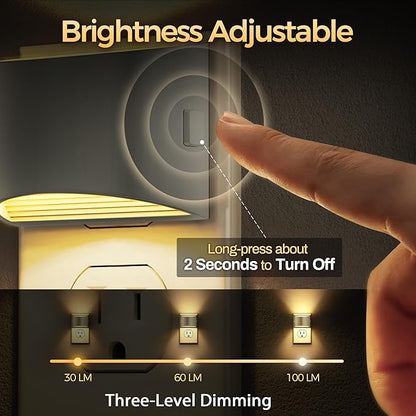DORESshop LED Night Light[4 Pack], Night Lights Plug into Wall, 3 Level Brightness Adjustable Plug in Night Light, Dusk to Dawn Sensor Nightlights for Adults, Bedroom, Hallway, 3000K, Gray Cover