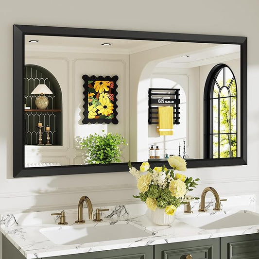 55x30 Inch Black Bathroom Mirror for Wall, Beveled Framed Rectangle Bathroom Vanity Mirrors for Over Sink, Bedroom, Living Room, Entryway, Anti-Rust, HD Tempered Glass, Horizontally/Vertically