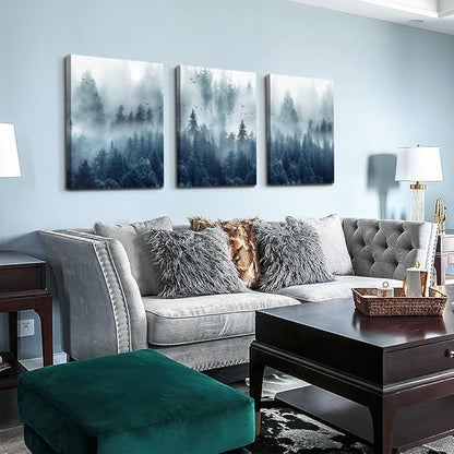 Lapremoly Large Wall Decorations For Living Room Framed Canvas Wall Art For Bedroom Inspiration Wall Decor Misty Forests Trees Wall Paintings Landscape Pictures Artwork Modern Posters Home Decor