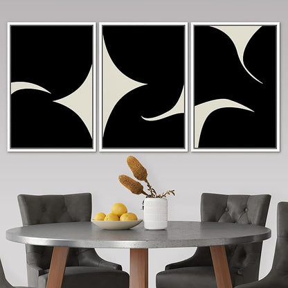 SIGNLEADER Framed Canvas Print Wall Art Set Duotone Minimal Ink Blot Geometric Landscape Abstract Shapes Illustrations Modern Art Boho Decorative for Living Room, Bedroom, Office - 24"x36"x3 WHITE
