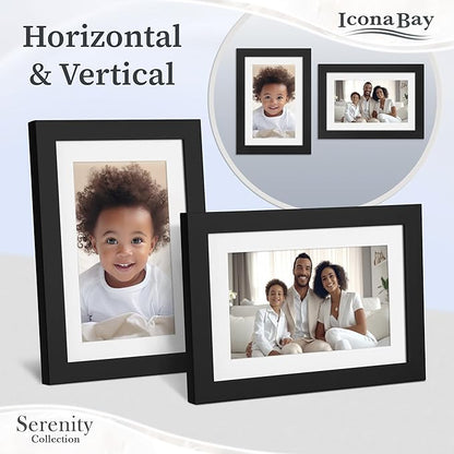 Icona Bay 4x6 Picture Frames w/Removable Mat for 3x5 Photos (Black, 10 Pack), Sleek Modern Style Frames, Table Top or Wall Mount, Serenity Collection