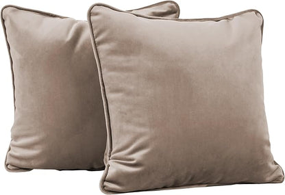 FDP 15" x 15" Velvet Square Pillow Set with Piping Decorative Throw Pillow for Home Décor in Living Room, Bedroom or Lounge (2-Pack) - Caffe, 15157-346