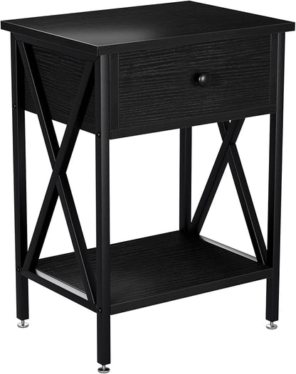 VECELO Nightstand,Modern Bedside End Table, Night Stand with Drawer and Storage Shelf for Living Room Bedroom, Industrial Metal Frame