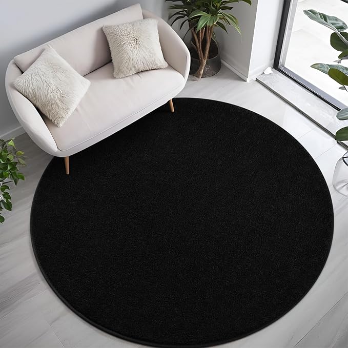 5x5 Feet Round Area Rugs for Living Room Bedroom, Ultra Soft Black Memory Foam Modern Indoor Circle Carpet, Non-Slip Comfy Washable Circular Rug for Boys Girls Nursery Room Home Decor