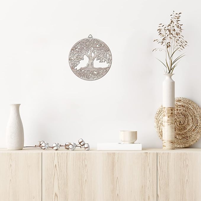 Yalikop Tree of Life Wooden Wall Art Decor Wooden Wall Sculpture 11.8 Inch Tree of Life Wood Hollowed Out Hanging Sign for Farmhouse Home Hanging Decoration Supplies(White)