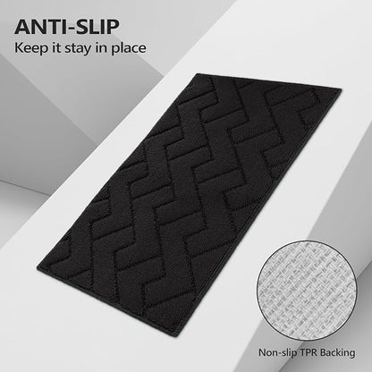 hicorfe Kitchen Runner Rugs and Mats Sets,2 Pieces Absorbent Non-Slip Kitchen Rug,Comfort Kitchen Mat for Floor,Washable for Kitchen,Hallway,Office,Sink,Laundry(20"x59"+20"x48",Black)