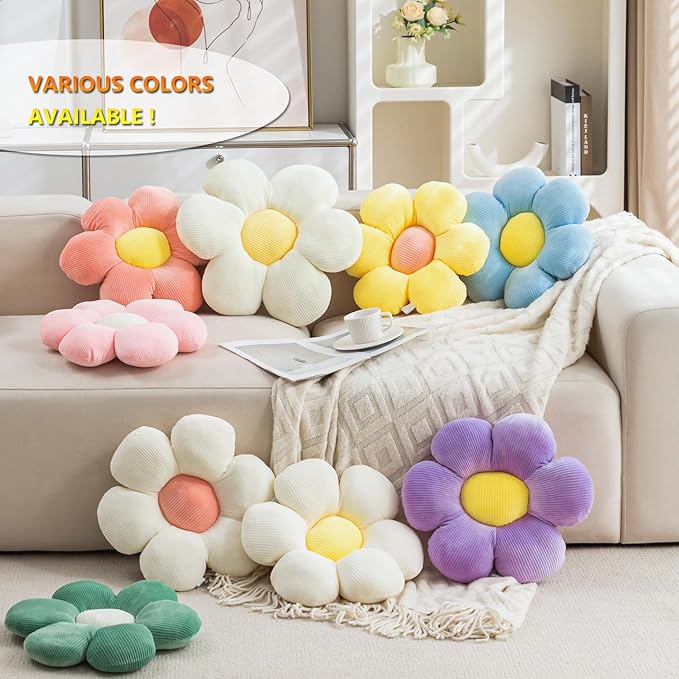 CANGHI Flower Pillow - 3 Pcs Flower Shaped Throw Pillow 15.7'' Cute Daisy Flower Pillow Flower Seating Cushions for Adults Kids Home Bedroom Sofa Chair Couch Decor (White/Lightpink/Pink, 15.74 in)