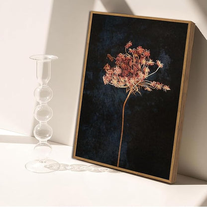 WALLZK Vintage Framed Wall Art Moody Botanical Wall Decor Dark Dried Flower Minimalist Canvas Prints Pictures Rustic Retro Artwork for Walls Living Room Bedroom Bathroom 8"x10"