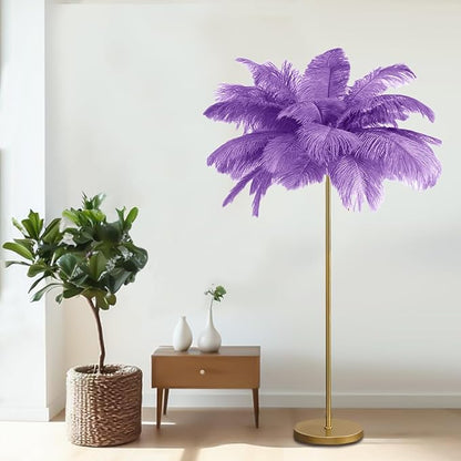 Feather Floor Lamp,Fluffy Ostrich Feather Floor Lamp for Bedroom,3 Color Temperatures Led Corner Modern Floor Lamps for Living Room Christmas Home Decor House Warming Gifts,63″ Height (Light Purple)