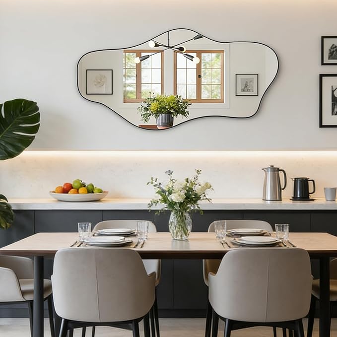 Irregular Frameless Mirror, 47.2"x24" Asymmetrical Aesthetic Mirror, Modern Organic Tempered Glass Mirrors for Living Room Bedroom Hallway Entryway, Horizontal or Vertical Hanging