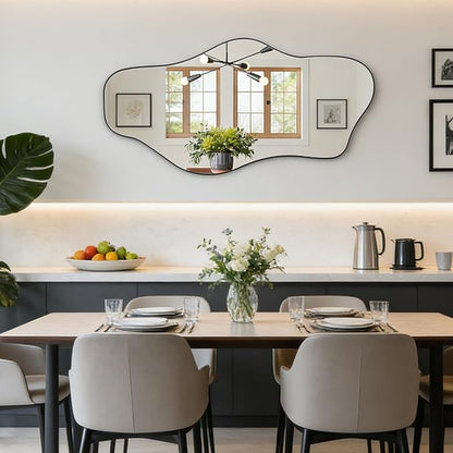Irregular Frameless Mirror, 47.2"x24" Asymmetrical Aesthetic Mirror, Modern Organic Tempered Glass Mirrors for Living Room Bedroom Hallway Entryway, Horizontal or Vertical Hanging