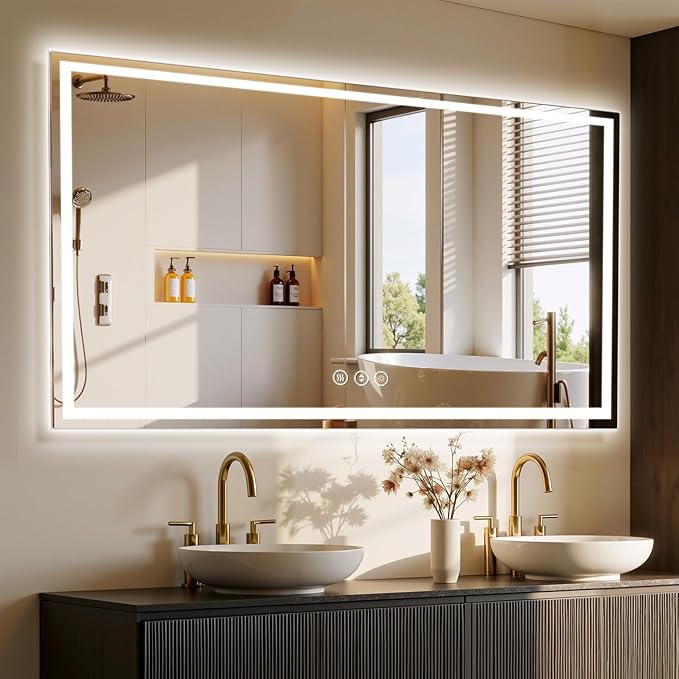 72X36 LED Bathroom Mirror with Lights, Anti-Fog, Backlit + Front Lit, Lighted Bathroom Vanity Mirror for Wall, Memory Function, Dimmable, Tempered Glass, Shatter-Proof
