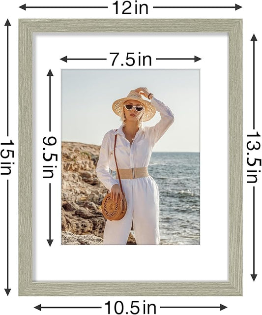 Vittanly 11x14 Picture Frames Set of 9, Shatter Resistant Plexiglass, Display 8x10 Pictures with Mat or 11x14 without Mat, Photo Frames for Wall or Tabletop, Engineered Wood, Driftwood