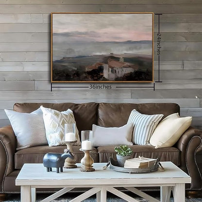 OIQArtOIQ Vintage Landscape Canvas Wall Art Framed Natural Scenery Painting Artwork Prints France Country Wilderness Farmhouse Decor Pictures Kitchen Bedroom Living Room Bathroom