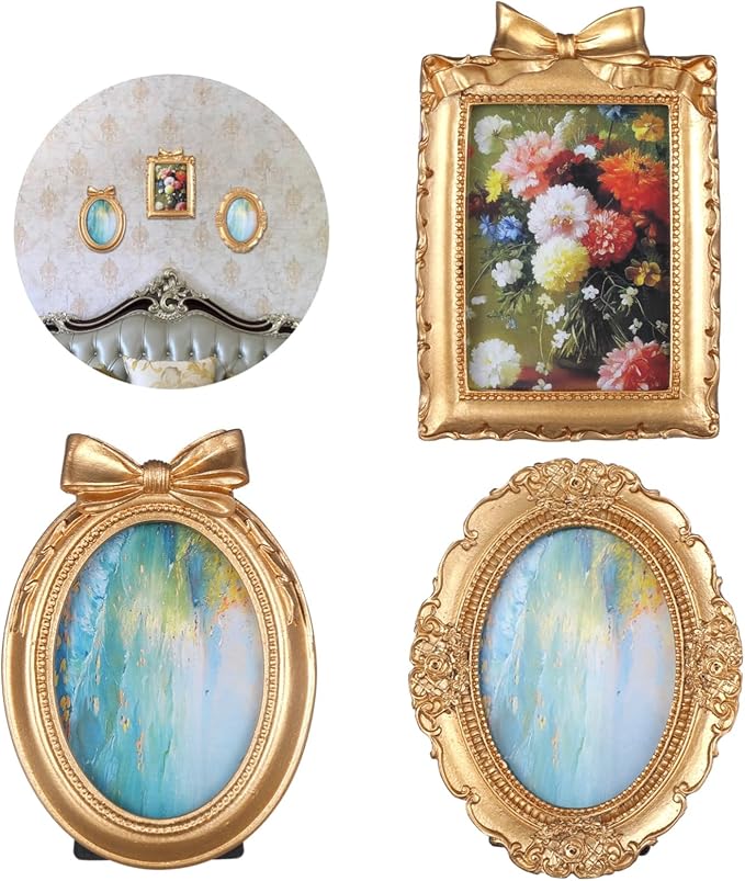 4 Styles Vintage Picture Frames, Small Golden Picture Frames, 4 Sizes Picture Frame 5.5''x4.6''/4.7''x4.7''/5.9''x7.7''/4.5''x5.4'',Collage Wall Mount & Tabletop Photo Display for Gallery Home Decor (Pack of 3)