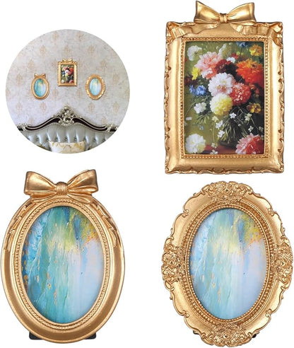 4 Styles Vintage Picture Frames, Small Golden Picture Frames, 4 Sizes Picture Frame 5.5''x4.6''/4.7''x4.7''/5.9''x7.7''/4.5''x5.4'',Collage Wall Mount & Tabletop Photo Display for Gallery Home Decor (Pack of 3)