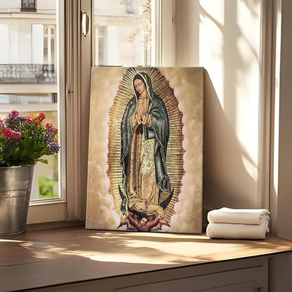 Our Lady of Guadalupe Portrait Canvas Wall Art Painting Picture Wall Decor Religion Catholic Poster Print Artwork for Altar Bedroom 16x24 in