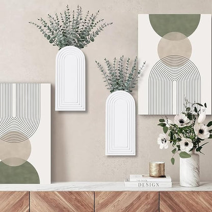 Dnnnii 2 Pack Wooden Wall Vase Set - White Finish Modern Farmhouse & Boho Wall Decor for Entryway, Hallway, Bathroom, Living Room, Dining Room, Narrow Spaces