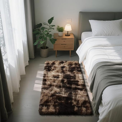 Fluffy Rug Shag Area Rug, Mottling Brown 2x4 Area Rugs for Bedroom, Small Bedside Rug, Soft Fluffy Shag Entryway Throw Rugs for Living Room Bedroom Kids Room Home Decor