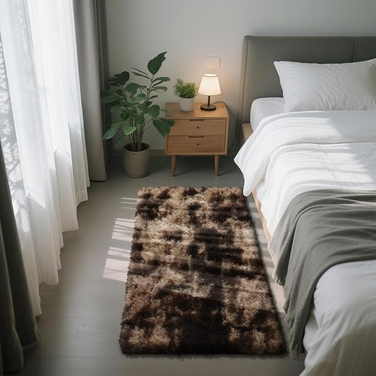 Fluffy Rug Shag Area Rug, Mottling Brown 2x4 Area Rugs for Bedroom, Small Bedside Rug, Soft Fluffy Shag Entryway Throw Rugs for Living Room Bedroom Kids Room Home Decor