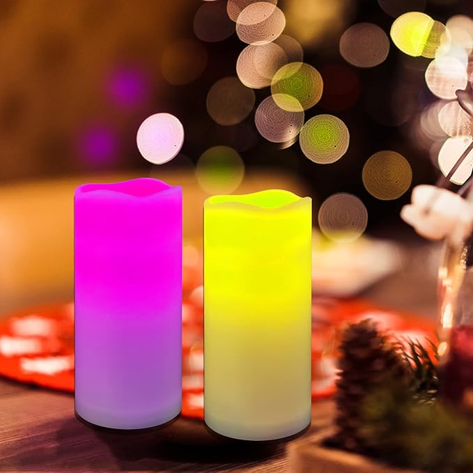 CANDLE CHOICE Waterproof Outdoor Color Changing Flameless Candles Remote Timer White Realistic Flickering Battery Operated Electric LED Pillars for Wedding Christmas Decoration Teen Girls 3”x7” 2PCS