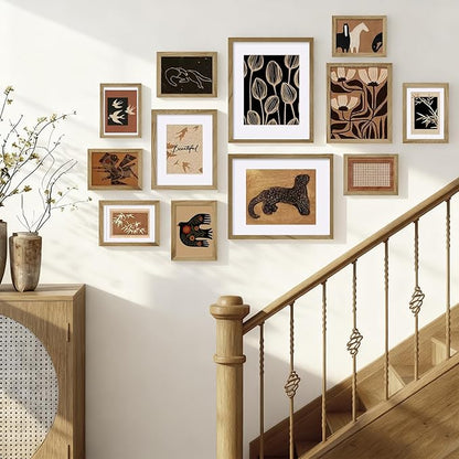 Egofine Picture Frame Set 12 Pack, Picture Frames Collage Wall Decor with Two 11x14, Two 8x10, Four 5x7, Four 4x6 for Wall and Tabletop, Made of Solid Wood, Covered by Plexiglass, Carbonized Brown