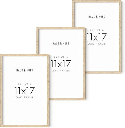 HAUS AND HUES Set of 3 Wooden Frames - 11x17 Natural Wood Picture Frames, Oak Beige