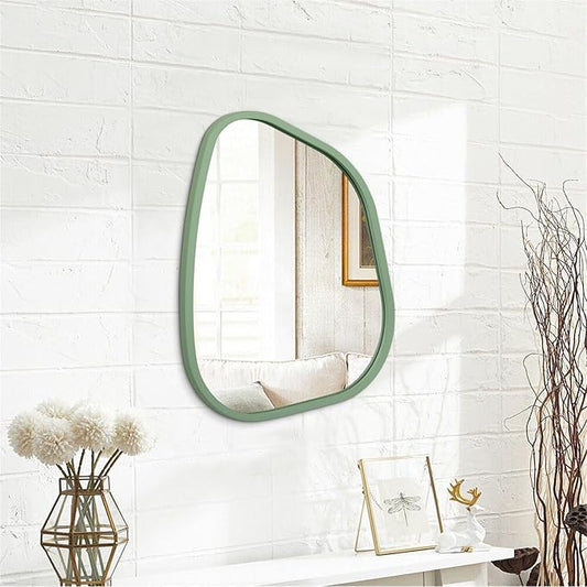 Asymmetrical Mirror for Wall Irregular Accent Wood Frame Modern Unique Wall Mirror Decorative Vanity Bathroom Living Room Bedroom Entryway Hallway Artistic Wavy Mirror Small 16"x12"