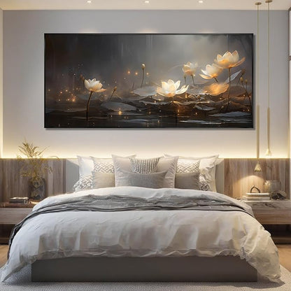 Floral Wall Decor Vintage Canvas Wall Art Lotus Picture Prints 32"x70" Artwork for Bedroom Oversized Framed Pictures for Office