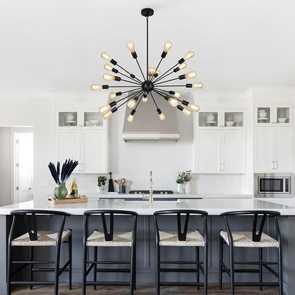 24 Light Black Sputnik Chandeliers, Modern Farmhouse Chandeliers for Dining Room Light Fixtures Over Table, Industrial Ceiling Hanging Lighting for Living Room, Bedroom, Kitchen, Foyer