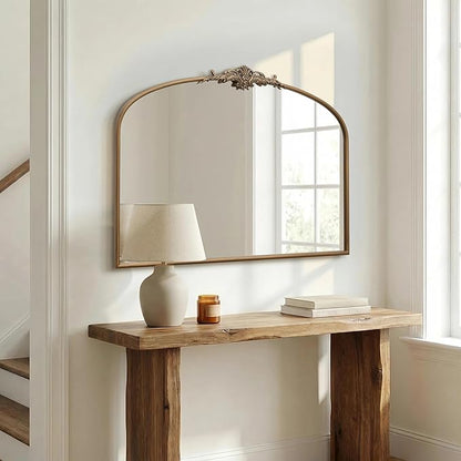 Besdomus Vintage Arched Gold Mirror: 40"x29" French Large Matt Gold Antique Wall Mounted Mirror - Baroque Traditional Ornate for Entryway/Fireplace/Bathroom/Hallway - Home Decor for Fashion-Conscious