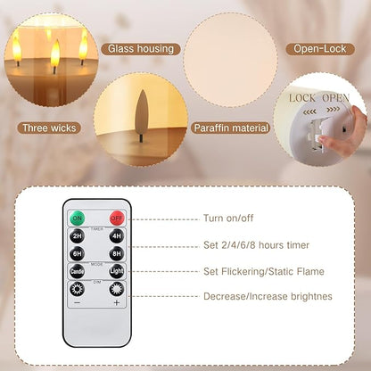 Retisee 6'' x 6'' Extra Large Flameless Candles, 3 Wick Glass Large Candles with Remote Control and Timer Function, Real Wax LED Pillar Flickering for St. Patrick's Spring Party Decor(Gold,1 Pcs)