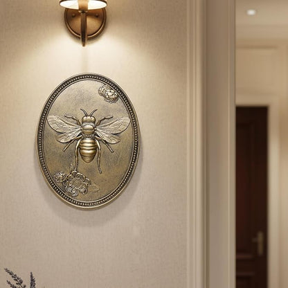 Newinhome Vintage Bee Wall Sculpture, Antique Wall Decor, Hanging Decoration with Embossed Bee Design, Vintage Decoration for Living Room, Bedroom and Hallway, Housewarming Gift