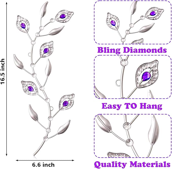 sxnzequnze 2 Sets Leaf Wall Art for Home Metal Bling Rhinestones Ready to Hang Tree Branch Leaves Olive Vine Wrought Iron Hanging Sculpture Pieces Wall Decor Pcs - 16.5in