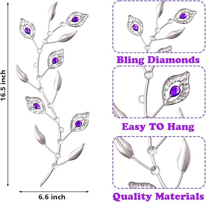 sxnzequnze 2 Sets Leaf Wall Art for Home Metal Bling Rhinestones Ready to Hang Tree Branch Leaves Olive Vine Wrought Iron Hanging Sculpture Pieces Wall Decor Pcs - 16.5in