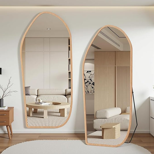 Suidia Full Length Mirror, Oversized Floor Mirror with Solid Wood Frame, Large Standing Mirror for Bedroom Living Room, Wood Art Style, Light Walnut, 74" L x 32" W