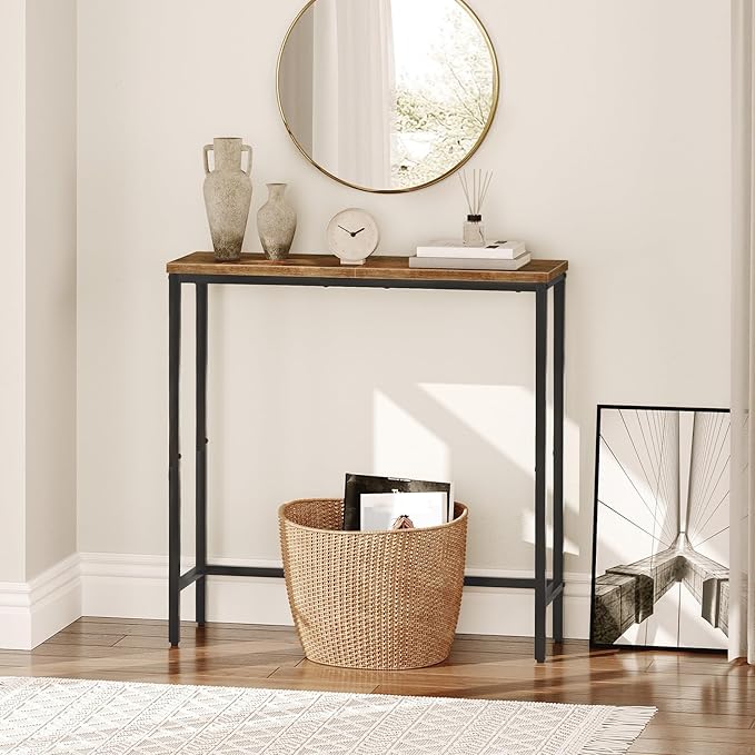 HOOBRO 2 Pack Narrow Console Table, 29.5" Small Entryway Table, Thin Long Sofa Side Display Table, for Hallway, Bedroom, Living Room, Foyer, Rustic Brown and Black BF75XGP201