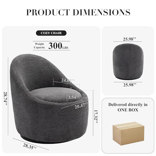 COLAMY Swivel Accent Chair Set of 2, 360° Swivel Chair with Hidden Storage, Modern Small Barrel Swivel Armchair for Living Room/Bedroom, Dark Grey