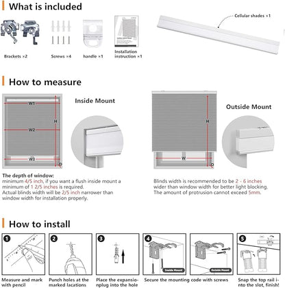 LazBlinds Cordless Cellular Shades, Light Filtering Honeycomb Shades for Home, Thermal Insulation Noise Reduction Blinds for Windows, 48'' W x 64'' H, Dark Grey