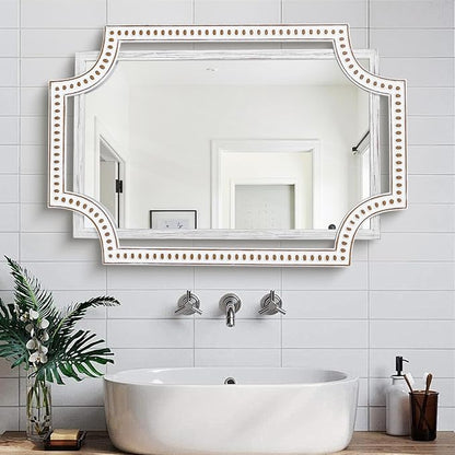 HOITUZYUS 24x36 Inch Rustic Farmhouse Wall Mirror for Bathroom, Boho Wooden Frame Rectangular Mirrors for Fireplace, Entryway, Living Room & Bedroom, Horizontal or Vertical Hanging