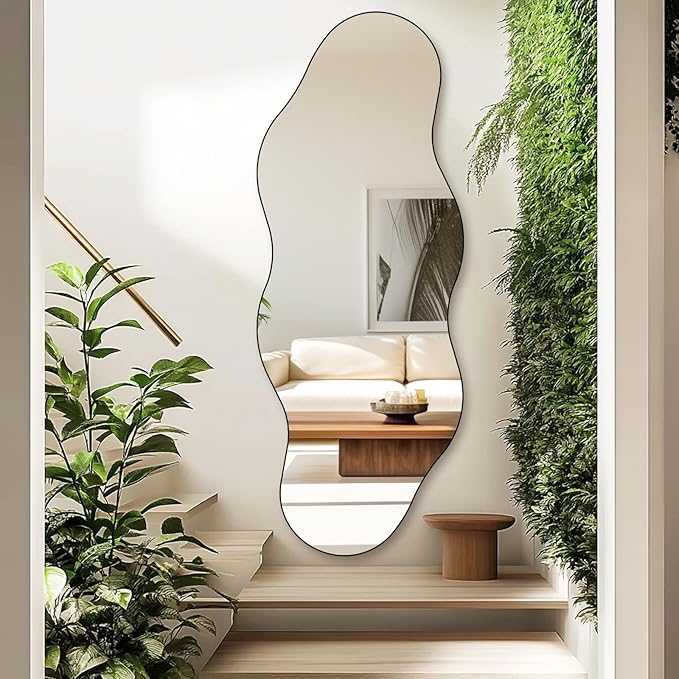QDSSDECO Full Length Mirror 63"x24" Irregular Wall Mirror Cloud Frameless for Living Room Bathroom Bedroom Entryway Decor