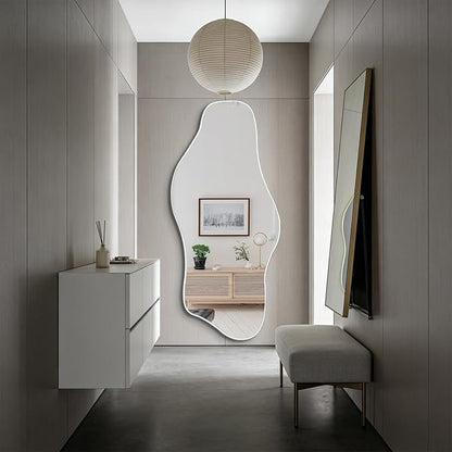 Large Irregular Mirror, 67"x31" Silver Asymmetrical Frameless Mirror Full Length, Organic Tempered Glass Mirrors for Living Room Bedroom Hallway Entryway, Horizontal or Vertical Hanging