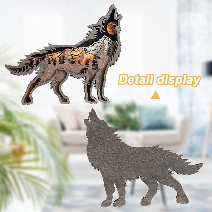 Laozai Wooden Forest Animals Wolf Decor Cabin Rustic Decor Wall Decorations Mountain decor for Bedroom Living Room Table Decorative