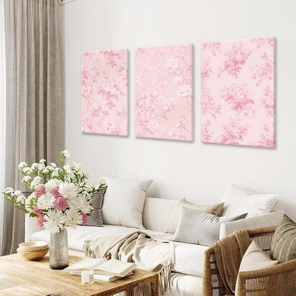 LYPHNX Framed Pink Chinoiserie Flower Canvas Wall Art light Pink Love Shack Fancy Decor Paintings Posters Set of 3 Blush Pink Painting Pictures Home Decor for bedroom Living room Bathroom 16"x24"