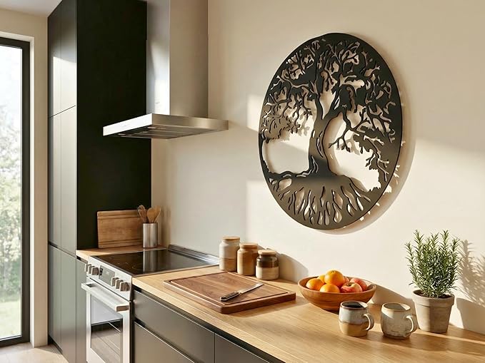 Vailla Tree Ring Wall Art Wall Art 3D Wooden Wall Decor Round Wood Hanging Sculpture Modern Home Decoration Textured Sculptures for Living Room Bedroom Office Dinnig Room Family Tree Wall Decor