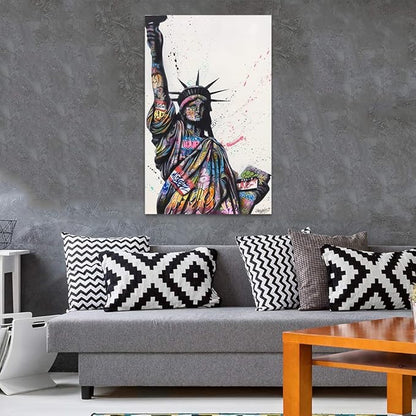 Graffiti Statue of Liberty Canvas Wall Art Large Patriotic USA Wall Decor Colorful American Freedom Street Art Print for Living Room Bedroom Office Ready to Hang 28x44 inch