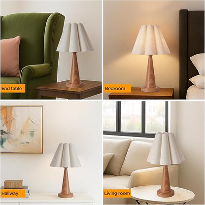 Modern Table Lamp with Petal Linen Lampshade, Light Faux Wood Metal Base, 20.5” Bedside Nightstand Lamp for Bedroom, Living Room, Office, E26 Base, Max 60W (Bulb Not Included)