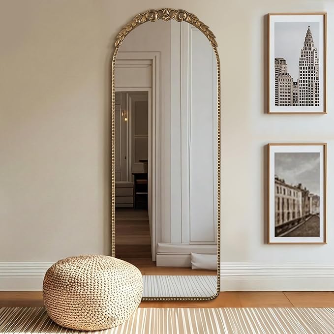 Besdomus Vintage Full Length Mirror: 56"x 21" Large Gold Floor Mirror - Traditional Ornate Baroque for Bedroom/Cloakroom/Entryway/Hallway - Home Decor for Living Room